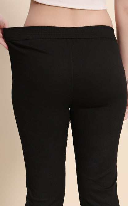 Black Cotton Lycra Pants