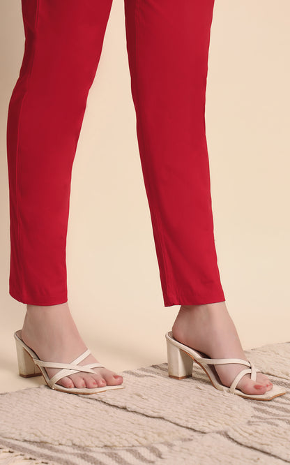 Red Cotton Lycra Pants