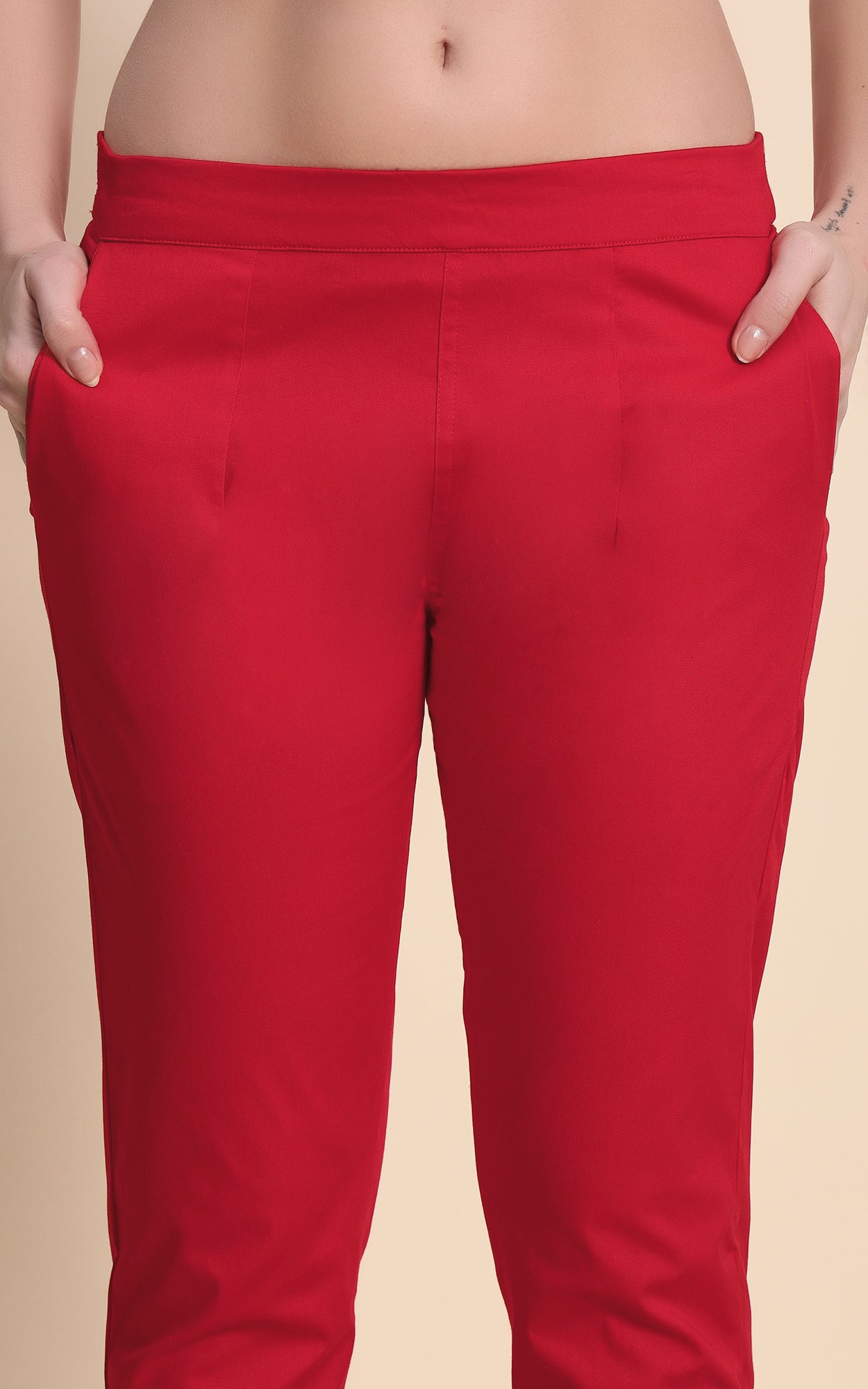 Red Cotton Lycra Pants