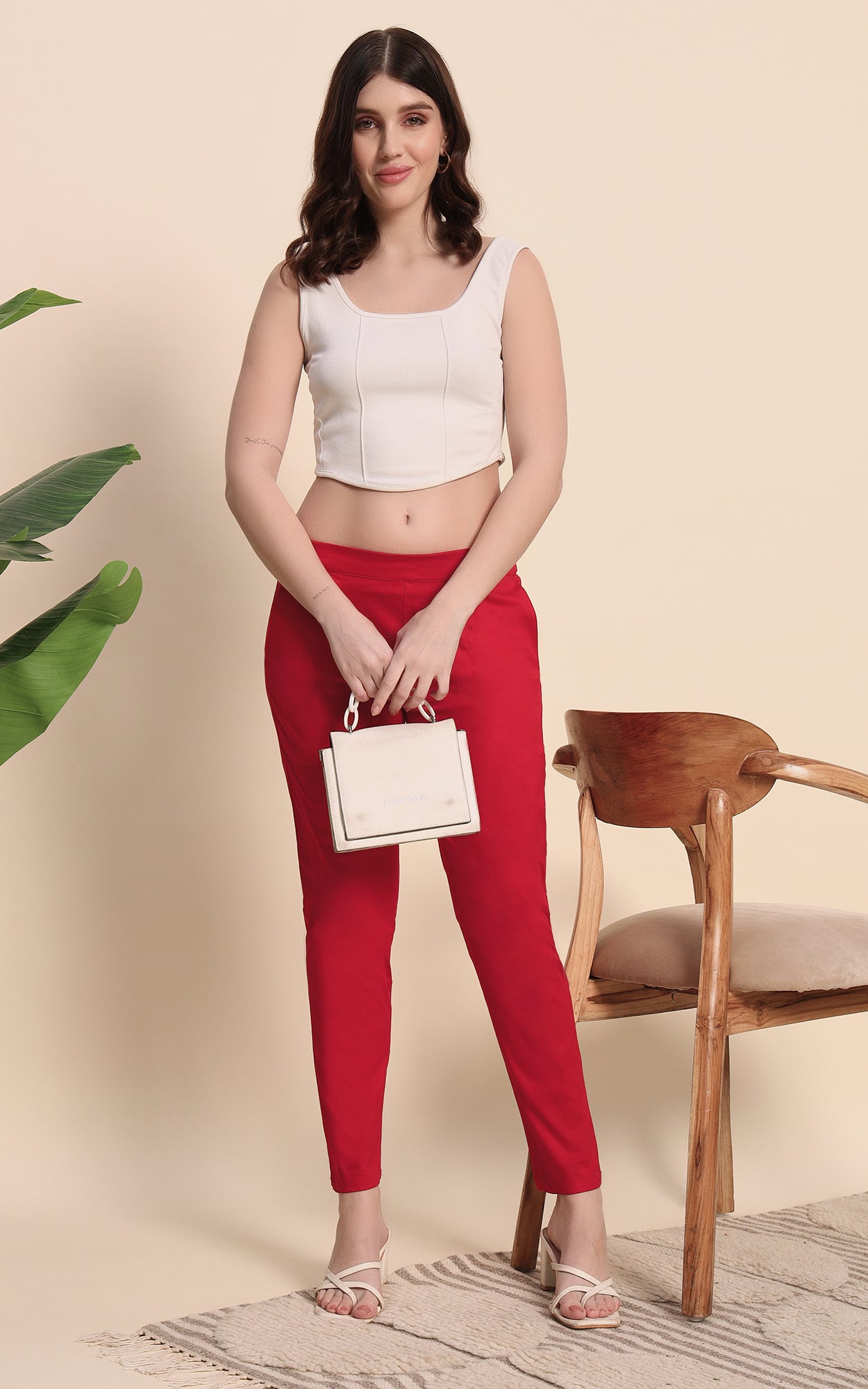 Red Cotton Lycra Pants