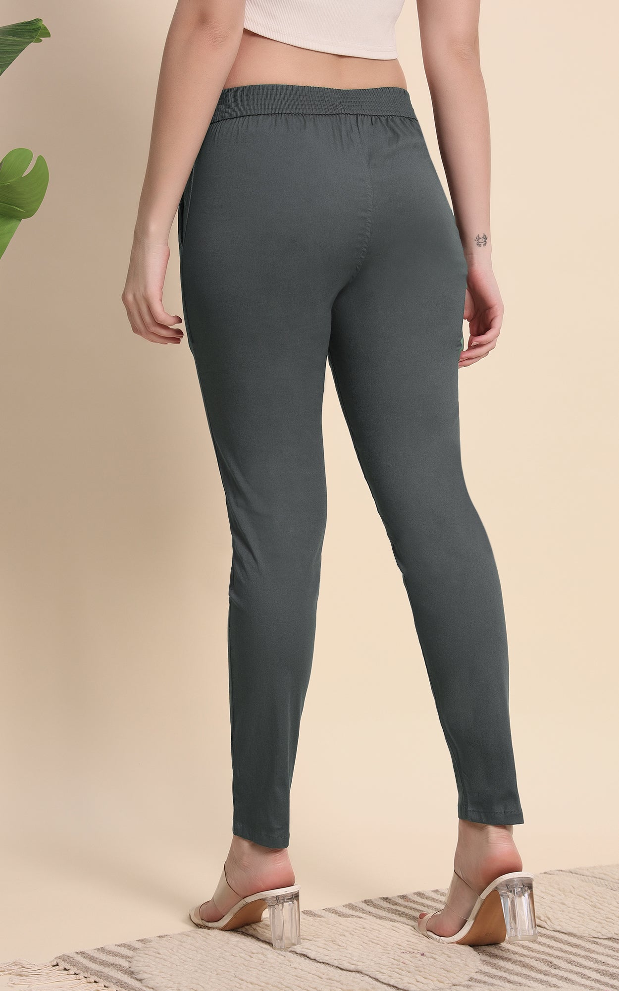 Gray Cotton Lycra Pants