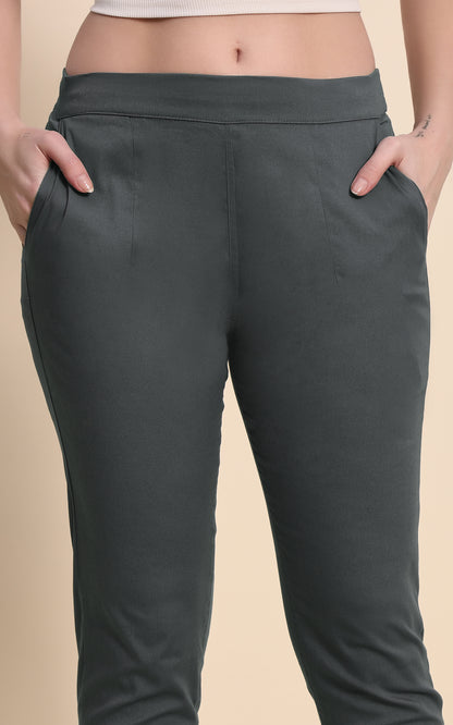 Gray Cotton Lycra Pants