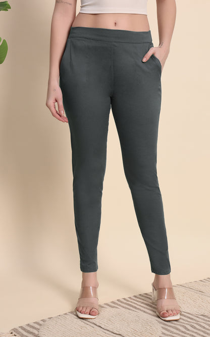 Gray Cotton Lycra Pants