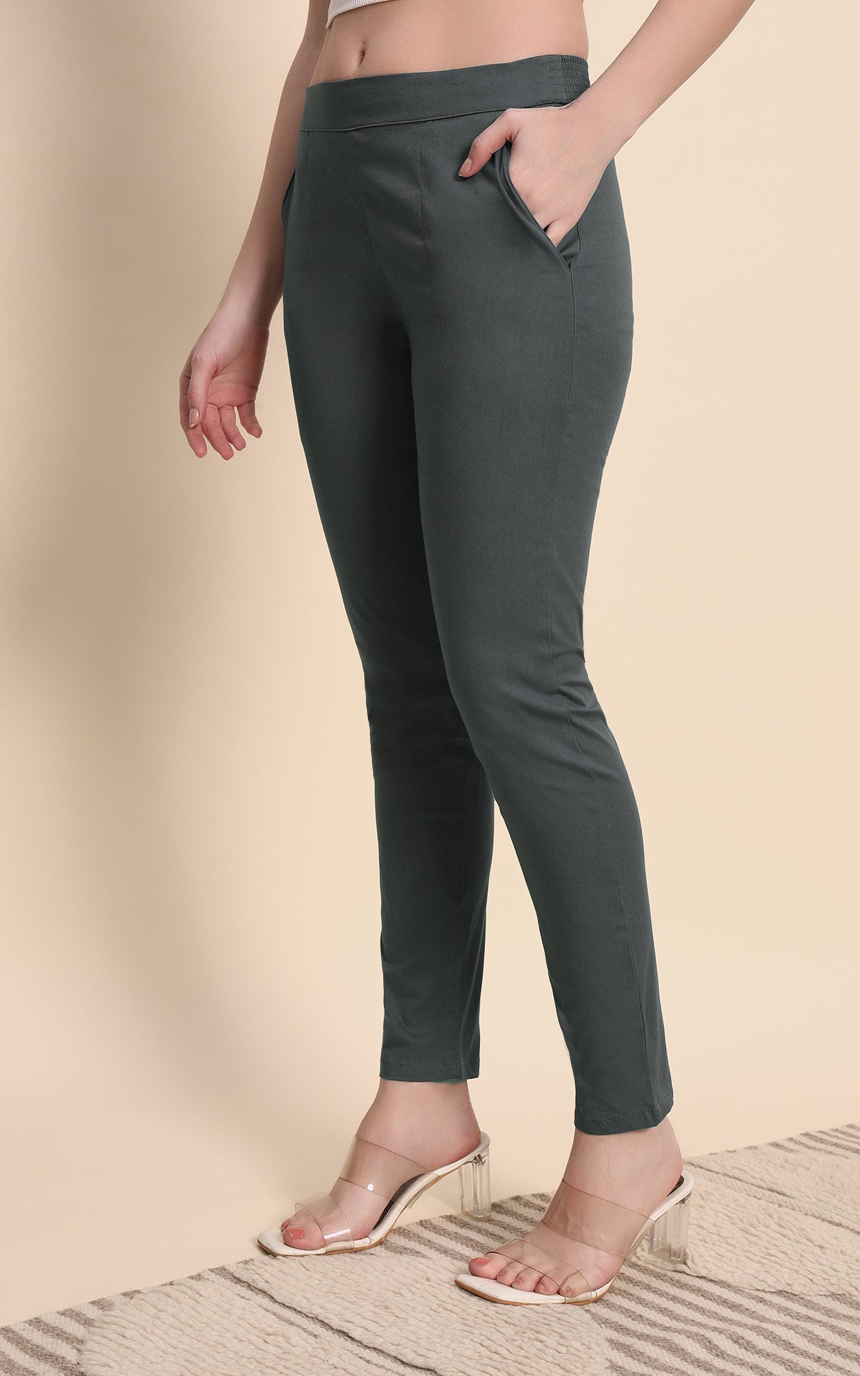 Gray Cotton Lycra Pants