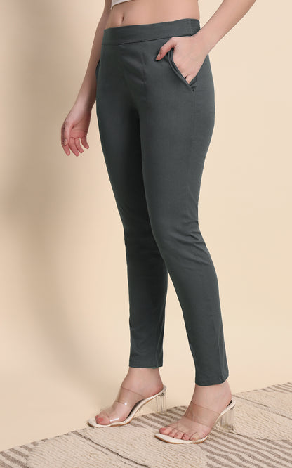 Gray Cotton Lycra Pants