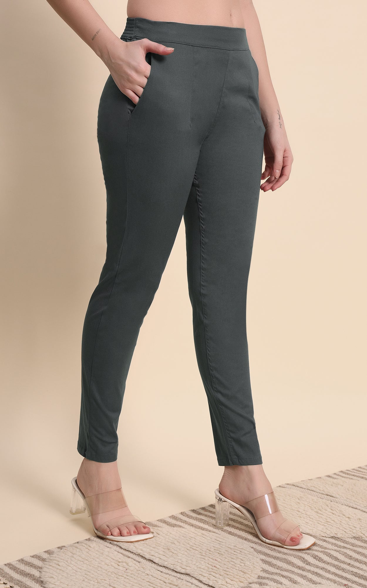 Gray Cotton Lycra Pants