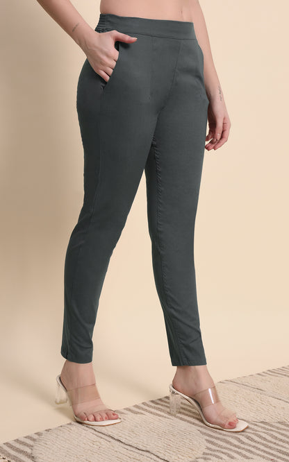 Gray Cotton Lycra Pants