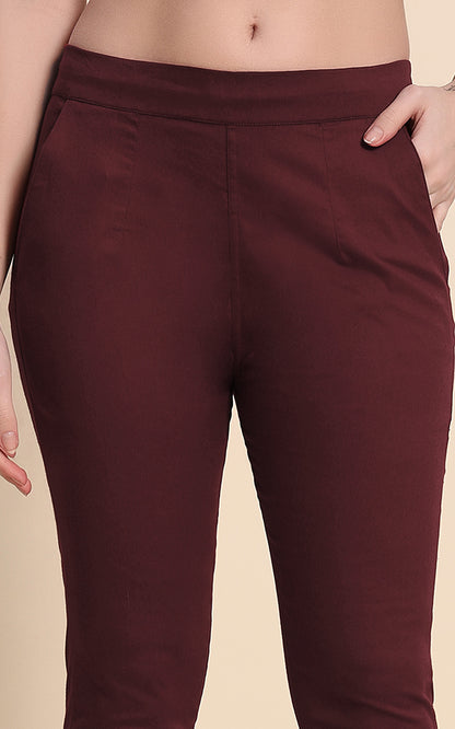 Coffee Cotton Lycra Pants