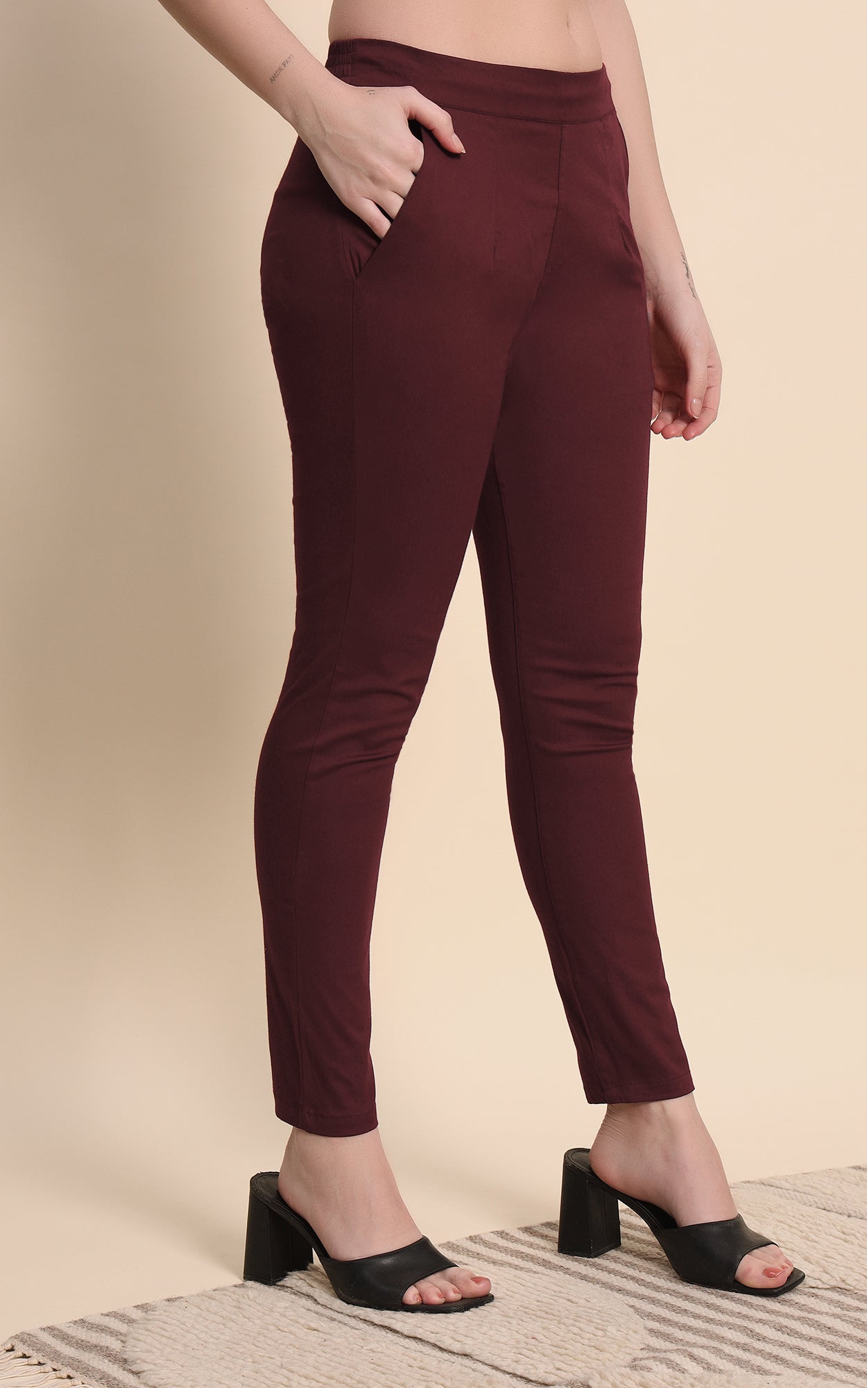 Coffee Cotton Lycra Pants