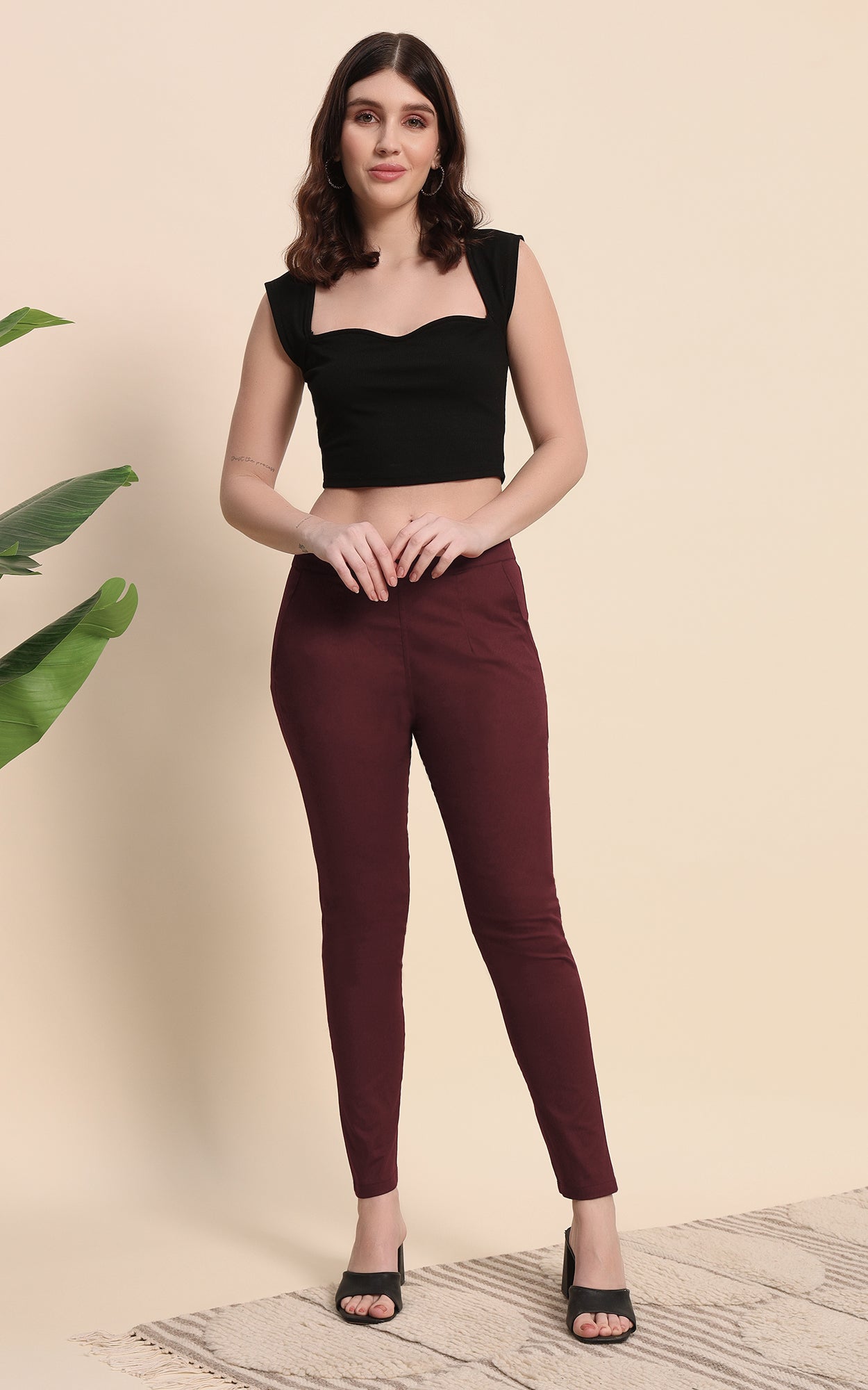 Coffee Cotton Lycra Pants