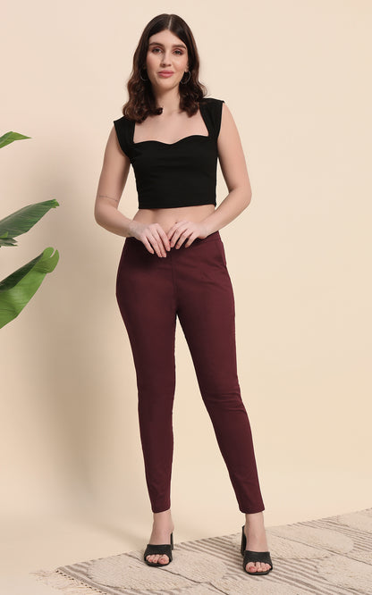 Coffee Cotton Lycra Pants