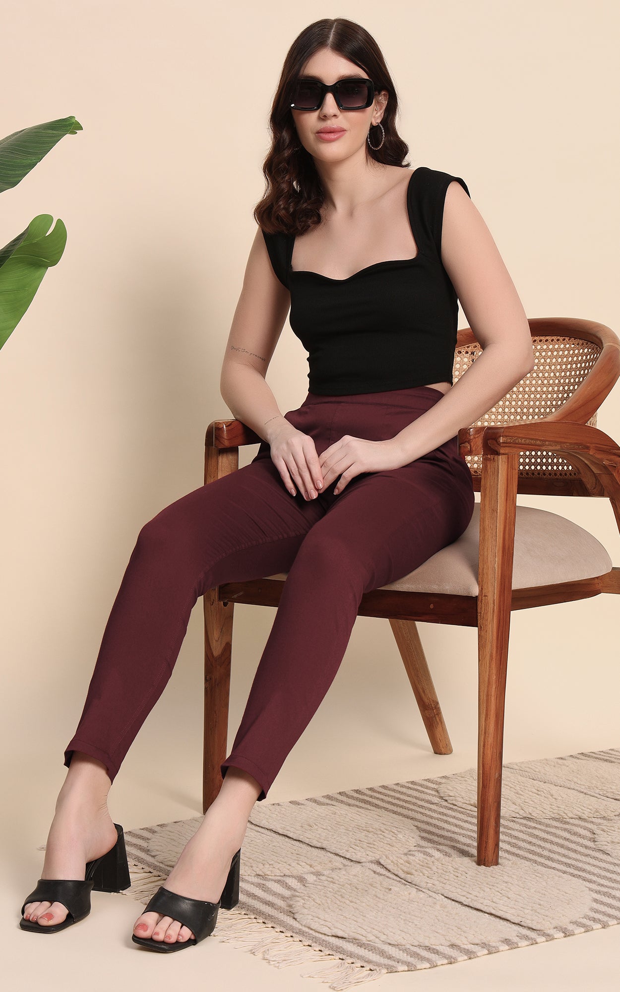 Coffee Cotton Lycra Pants