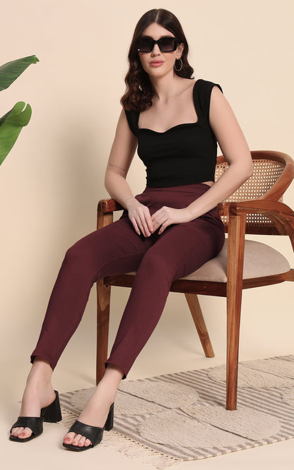 Coffee Cotton Lycra Pants